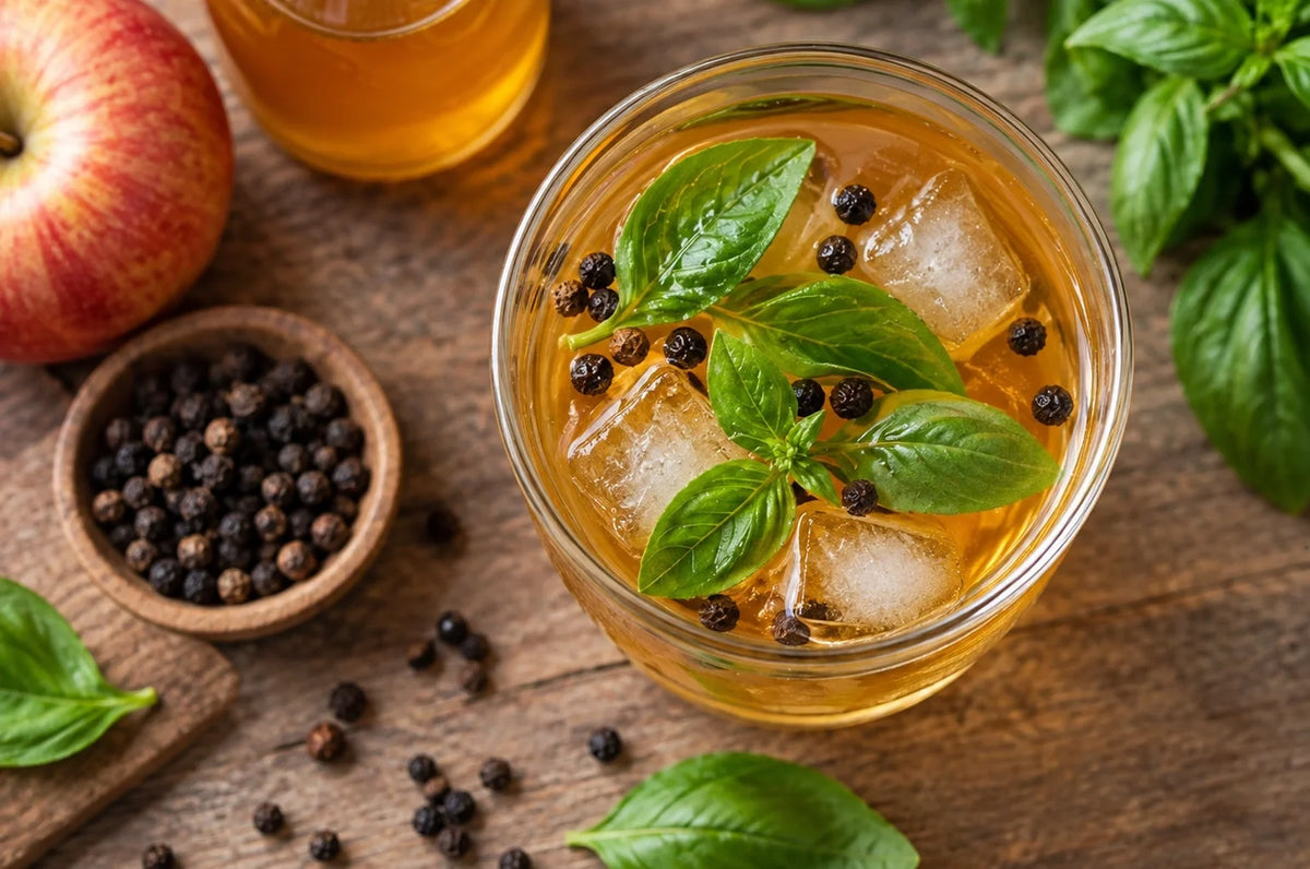 Basil & Peppercorn Apple Cider Shrub